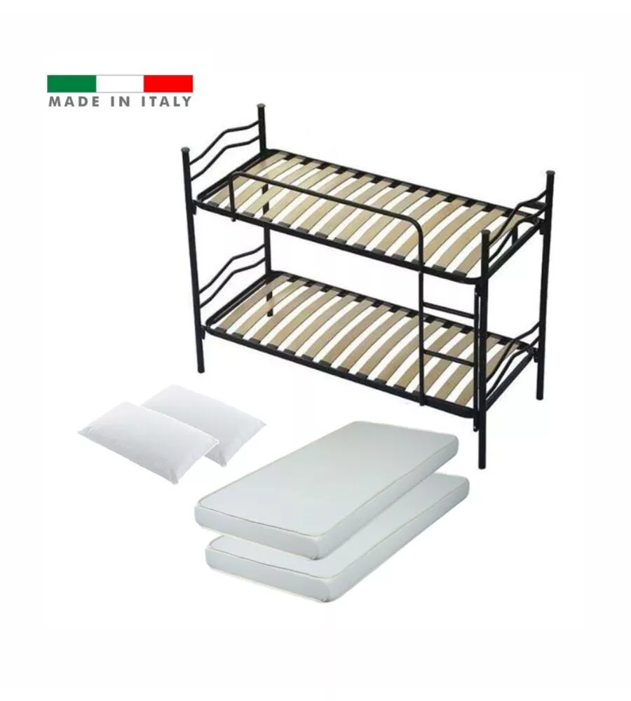 LETTO A CASTELLO CON RETE A DOGHE SOMNUS 2 CUSCINI E 2 MATERASSI 203X145,5X83 CM